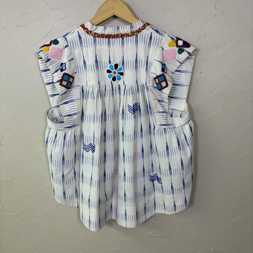 Alix of Bohemia Top Women Small Beaded Embroidered Ikat Cotton Boho Artisan $780 - Picture 3 of 15